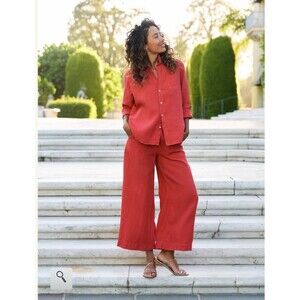 NWT Frank And Eileen Set- Medium Linen Eileen Button-Up & Maisie Pant Summer Red